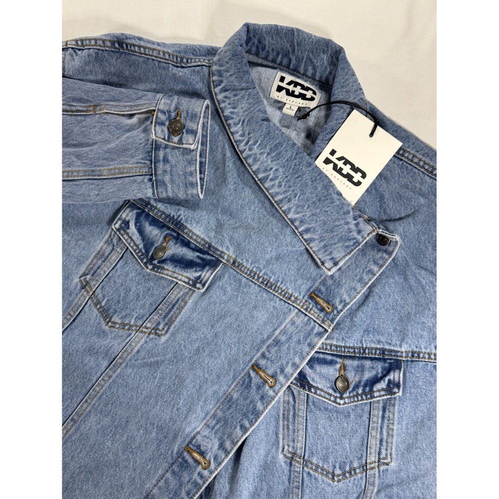 KBD by Kahlana Asymmetrical Denim Jacket Light Wash Blue Cotton Size L NEW